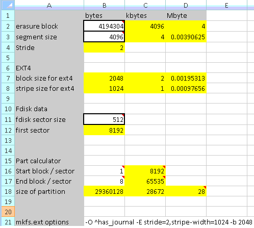 flash memory settings calculator