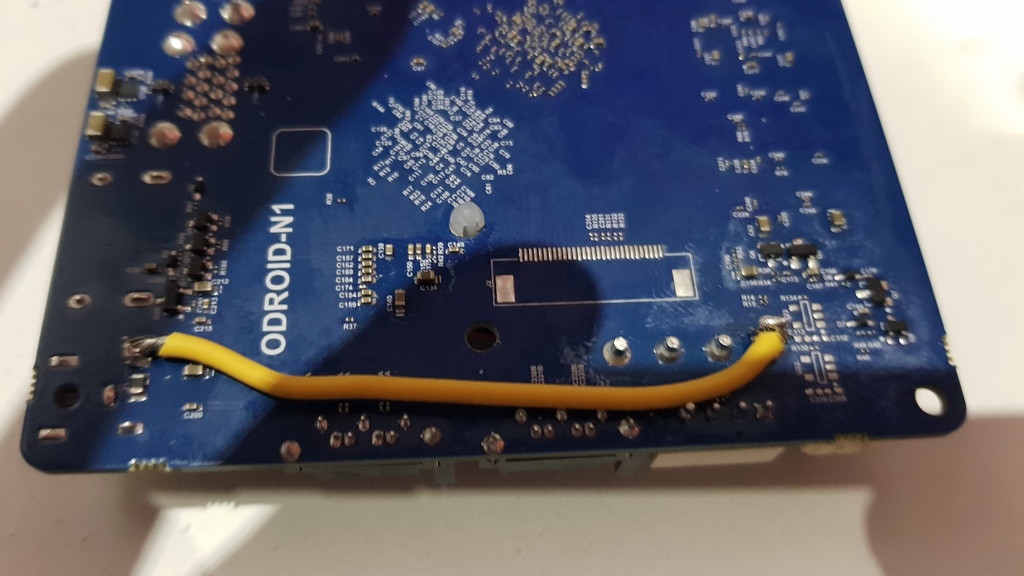 ODROID-N1 board with a wire to the Molex connector